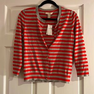 Banana Republic Cardigan, Red and Gray Stripes, New